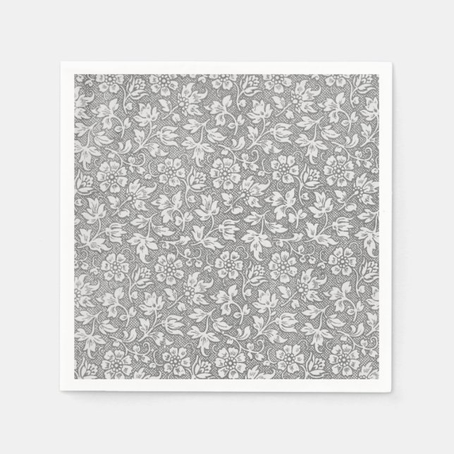 Elegant French Vintage Grey Floral Pattern Napkin (Front)