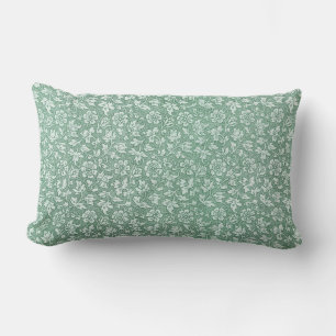 Elegant French Vintage Sage Green Floral Lumbar Pillow