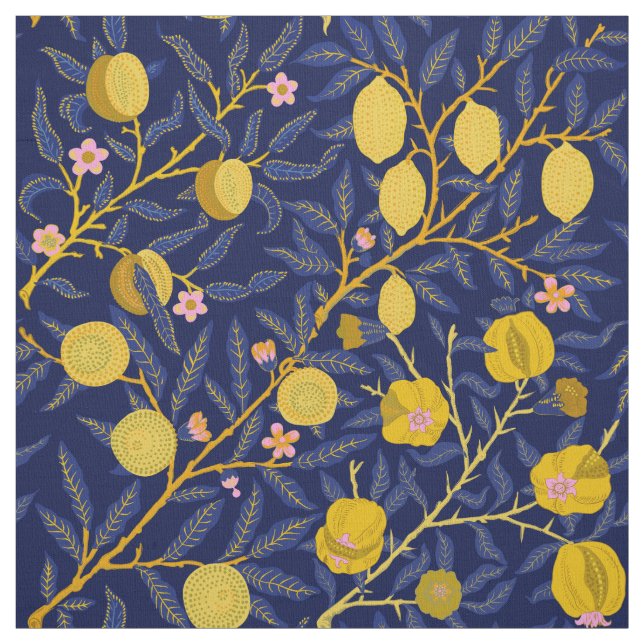Elegant Fresh Blue Lemon vines pattern Fabric (Swatch)