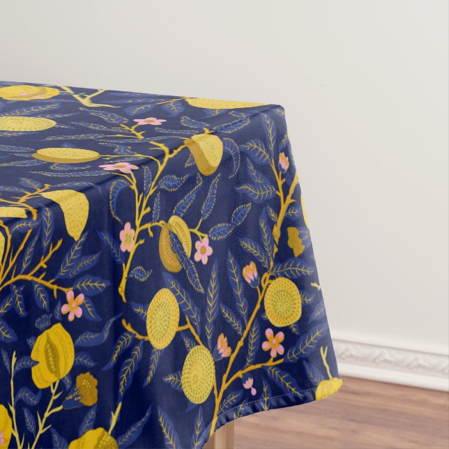 Elegant Fresh Blue Lemon vines pattern Tablecloth (In Situ)