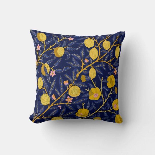 Elegant Fresh Blue Lemon vines pattern Throw Pillow (Front)