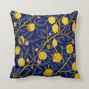 Elegant Fresh Blue Lemon vines pattern Throw Pillow