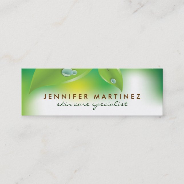 Elegant Fresh Green Leafs Design 2 Mini Business Card (Front)
