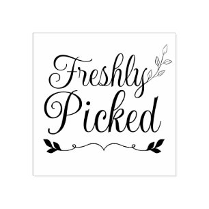 Elegant Freshly Picked Typography - Fresh Produce Rubber Stamp
