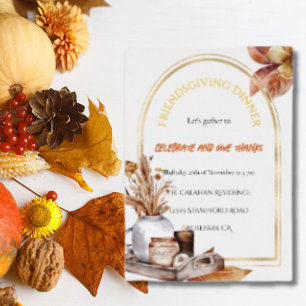Elegant Friendsgiving Dinner Harvest Design Gold Foil Holiday Card