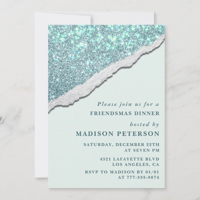 Elegant Friendsmas invitations Dinner Glam Glitter (Front)