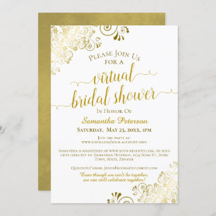 Elegant Frilly Gold & White Virtual Bridal Shower Invitation