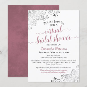 Elegant Frilly Rose on White Virtual Bridal Shower Invitation