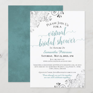 Elegant Frilly Teal on White Virtual Bridal Shower Invitation