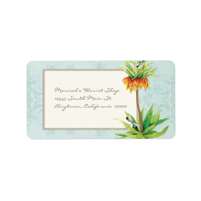 Elegant Fritillaria n Dragonfly Business Shipping Label (Front)