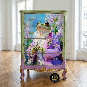Elegant Frog in Lavender Floral Spring Decoupage Tissue Paper
