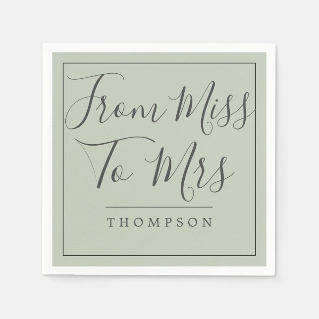Elegant From Miss to Mrs Bridal Shower Green Paper Napkin (Front)