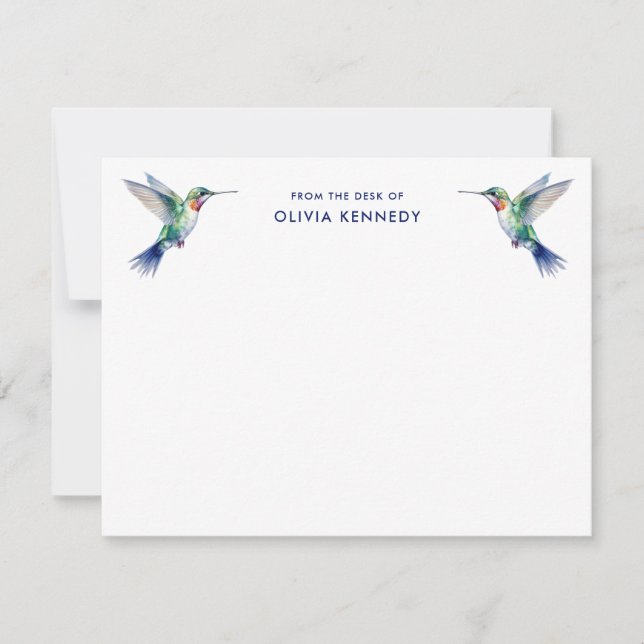 Elegant From the Desk of Personalized Hummingbird  Card (Front)