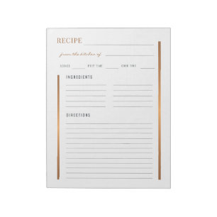 Elegant from the kitchen of blank recipe sheet notepad