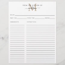 Elegant From the Kitchen of Gold Monogram Recipe