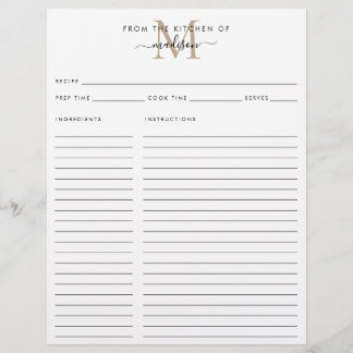 Elegant From the Kitchen of Gold Monogram Recipe