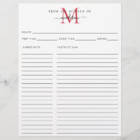 Elegant From the Kitchen of Red Monogram Recipe