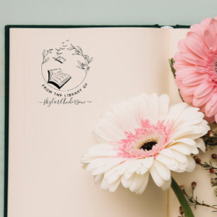 Elegant From The Library Of Birds Books Hand-drawn Rubber Stamp