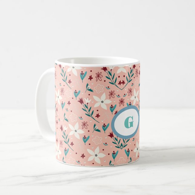 Elegant froral Pink Pattern Home Coffee Mug (Front Left)