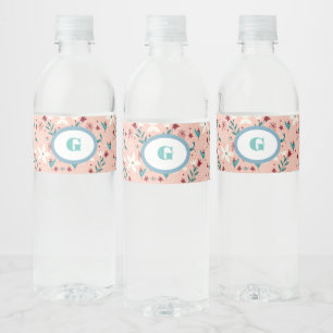 Elegant  froral  Pink   Water Bottle Label