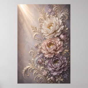 Elegant Frost Bloom Floral Design Luxury Embosse Poster