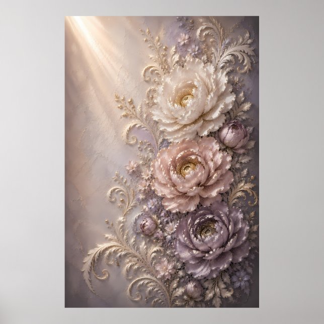 Elegant Frost Bloom Floral Design | Luxury Embosse Poster (Front)