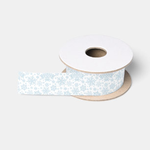 Elegant Frost Blue Snowflake (White) Satin Ribbon
