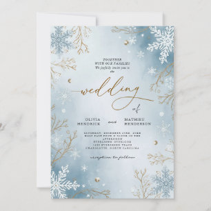 Elegant Frost Blue Winter Botanical Wedding Invitation