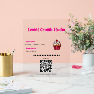 Elegant Frosted Acrylic Cake Baker Business Card Sign