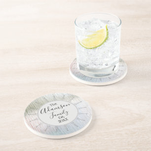 Elegant Frosted Glass Family Name Mandala Coaster