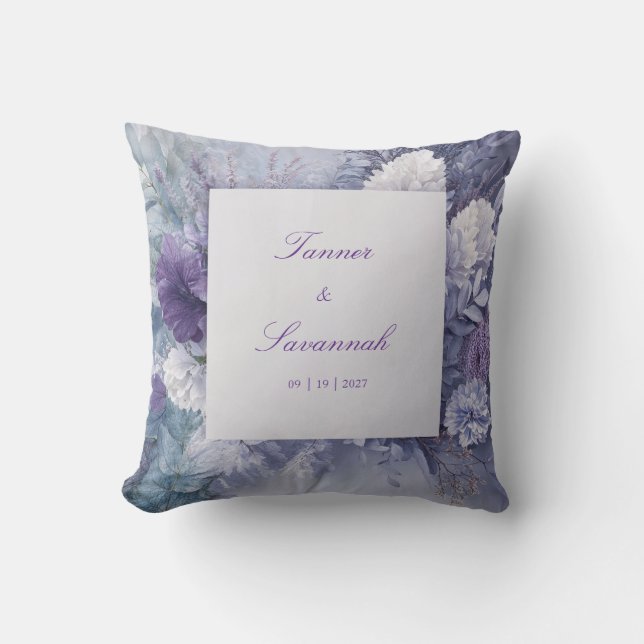 Elegant Frosted Lavender Floral Wedding  Throw Pillow (Front)