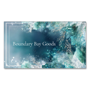 Elegant Frosted Teal and Gold Botanical Magnetic Business Card