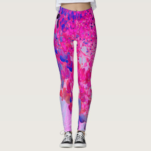 Elegant Fuchsia and Dark Blue Limelight Hydrangea Leggings