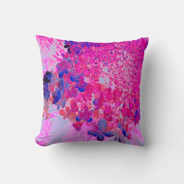 Elegant Fuchsia and Dark Blue Limelight Hydrangea Throw Pillow (Front)