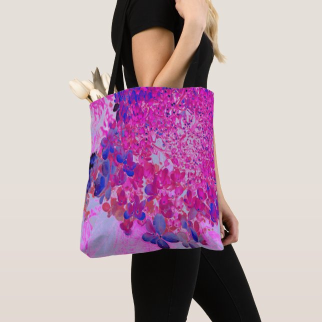 Elegant Fuchsia and Dark Blue Limelight Hydrangea Tote Bag (Close Up)