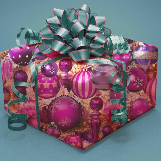 Elegant fuchsia Christmas ornaments holidays Wrapp Wrapping Paper (Creator Uploaded)