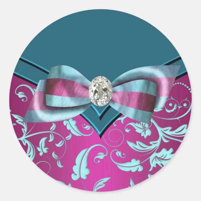 Elegant Fuchsia Hot Pink Teal Blue Stickers (Front)