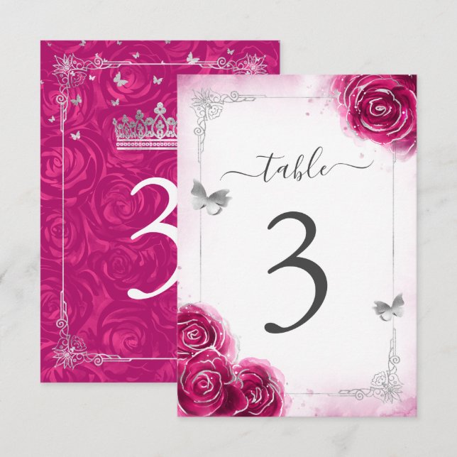 Elégant Fuchsia Modèle Cartes Numéro de table (Devant / Derrière)