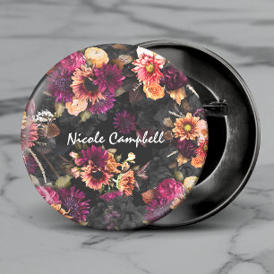 Elegant fuchsia orange floral monogram 1 inch round button
