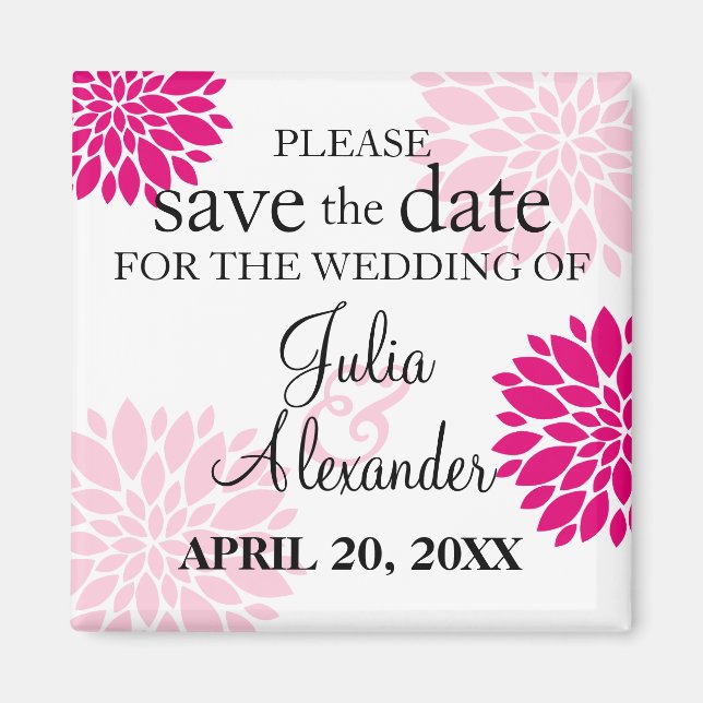 Elegant Fuchsia Pink Floral Burst Save The Date Magnet (Front)