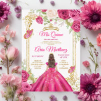Elegant Fuchsia Pink Floral Dresses Mis Quince