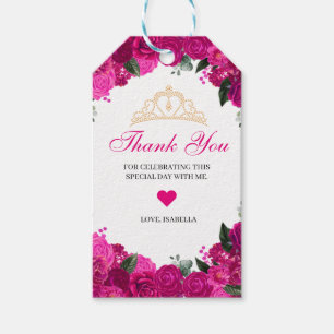 Elegant Fuchsia Pink Gold Floral Thank You Gift Ta Tags