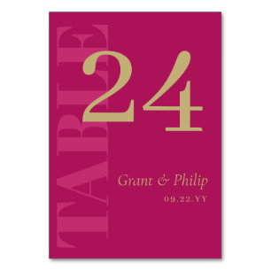 Elegant Fuchsia Pink & Gold Typography Table Number