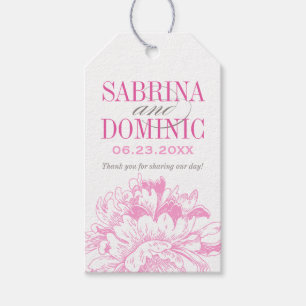 Elegant Fuchsia Pink Grey Peony Favour Gift Tags