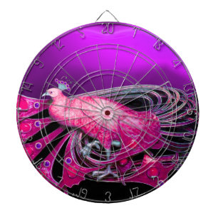 ELEGANT FUCHSIA PINK PEACOCK IN PURPLE DARTBOARD