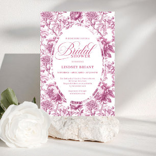 Elegant Fuchsia Pink Roses Pattern Bridal Shower  Invitation
