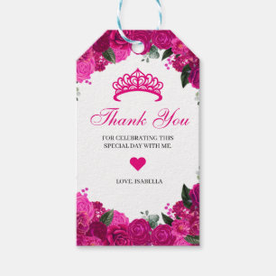 Elegant Fuchsia Pink Silver Floral Thank You Gift  Tags