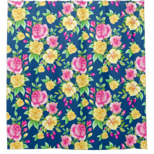 Elegant Fuchsia Pink Yellow Rose Floral Pattern