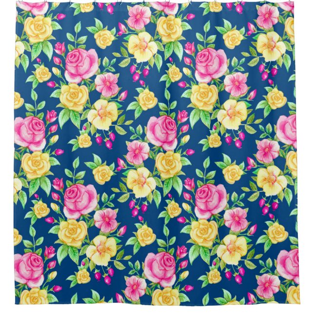 Elegant Fuchsia Pink Yellow Rose Floral Pattern (Front)