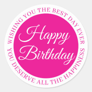 Elegant Fuchsia & White “Happy Birthday” Sticker 